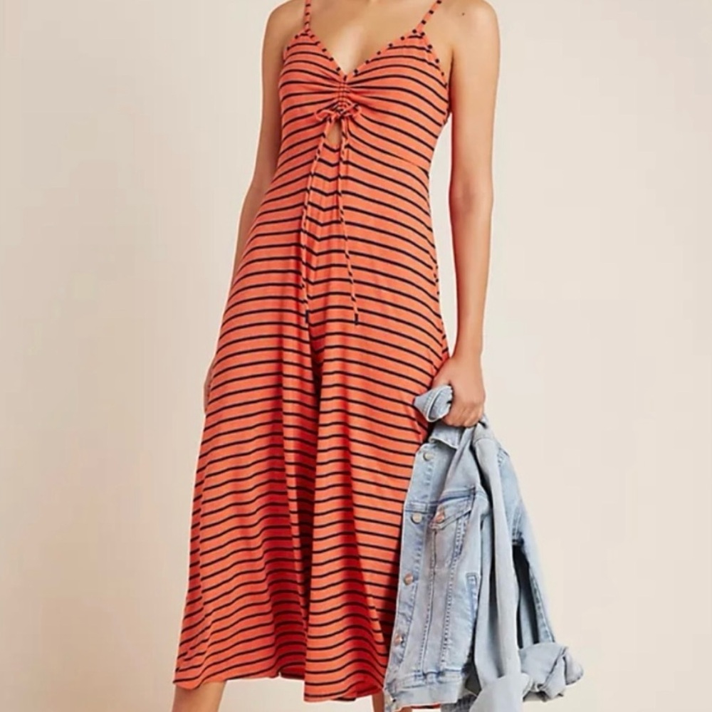 Anthropologie Orange and Blue Striped Tie-Front Jumpsuit